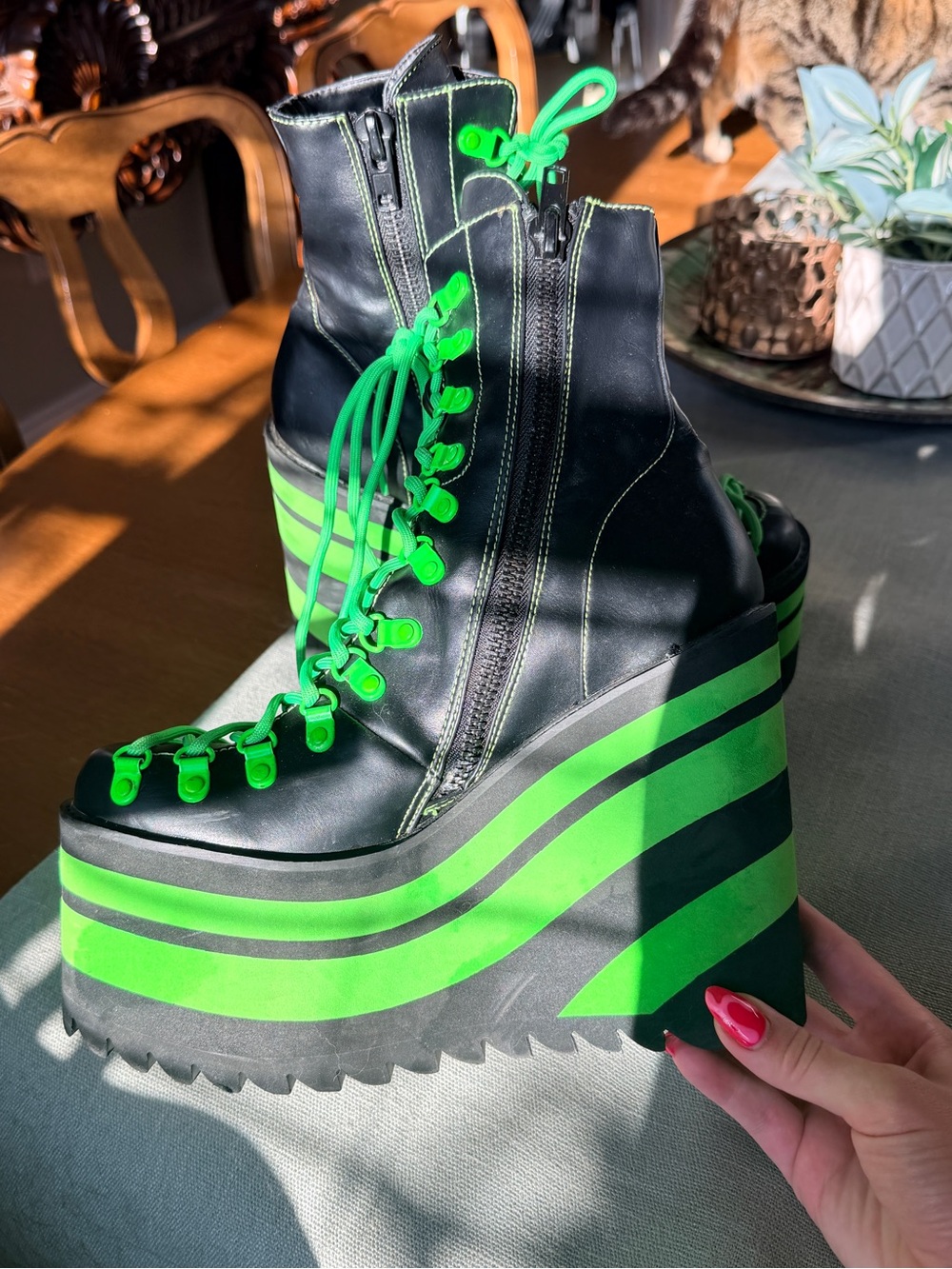Club Exx Neon Jawbreaker Traitor Platform Boots Dolls Kill Green Black - Picture 4 of 9